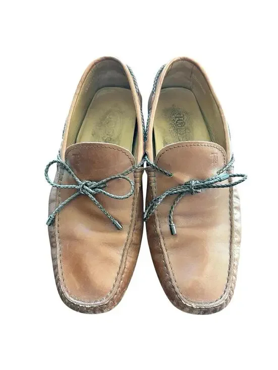 Tod’s Gommino Driving Loafers Brown Leather Tie Pebble Sole Men’s 7 Italy - Picture 2 of 9